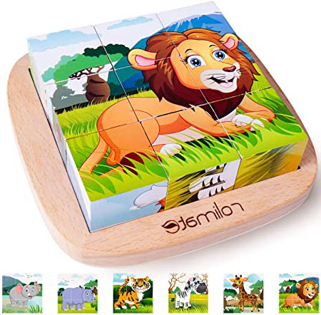 Rolimate Juguetes Rompecabezas de Cubos de Madera, Bloques de Rompecabezas de Animales Juguete Educativo Montessori, Regalos de Cumpleaños de Navidad para Bebés Niños de 2 3 4 + Años