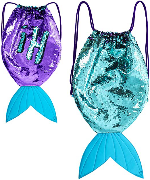 Regalos para Niñas -Mochila Infantil para Niñas Cola de Sirena de GirlZone, Bolsa con Lentejuelas Reversibles, Cierre de Cordones, Forro de Algodón y Bolsillo Interior