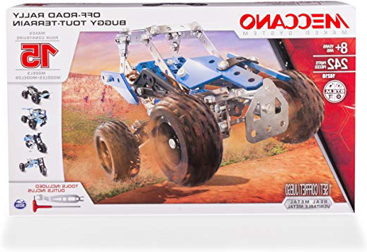 Meccano 15 in 1 Set Off Road Rally - Juego de construcción de varios modelos de vehículos de 242 pieza(s), Metal y Plástico, Colores Azul ( Plata y Negro)