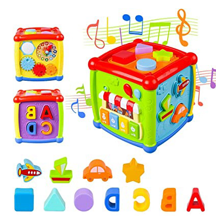 AiTuiTui Música Cubo de Actividades, 6 en 1 Incluye Caja de música Bloques Reloj Habilidades Motoras Juguetes educativos con luz de Sonido de 1 Años Regalo para bebés Niños