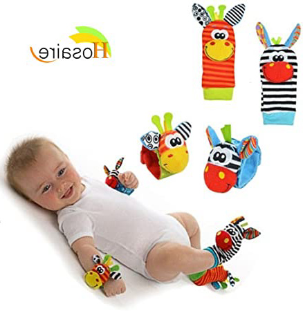 Hosaire 4 Piezas Calcetines y Muñeca para Bebé, con Juguetes, Adecuado para bebé 0-6 Meses, Sonajeros incorporados