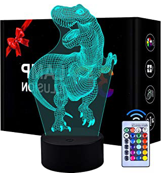 Luz de Noche de Dinosaurio LED 3D Patrón 3 y lámpara de decoración de Cambio de Color 7 con Control Remoto para niños niñas niños