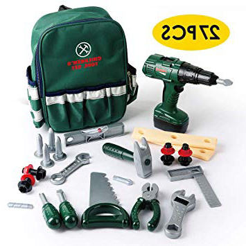 BeebeeRun 27 Piezas Herramientas de Juguete Juegos de Imitación con Mochila Taladro Electrico Y Numerosos Accesorios Niño Regalo Educativo de Juguete para Niños Niñas 4 5 6 años de Edad