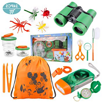 Tintec Outdoor Explorer Set de Juguetes para niños 24 Piezas, niños de 3-10 años de Aventura al Aire Libre Juguetes Educativos Regalo de cumpleaños para niños con Mochila Brújula Binocular