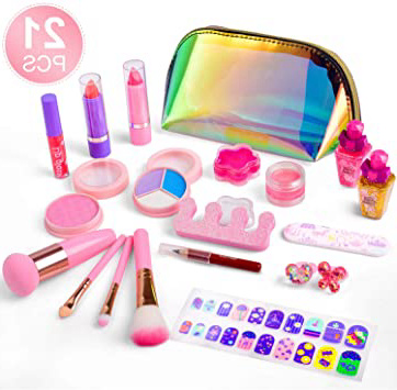 balnore Maquillaje Conjunto niños 21 Piezas Lavable Maquillaje cosmético Set niñas Juego de rol Regalos de Juguete para los niños de 3 años