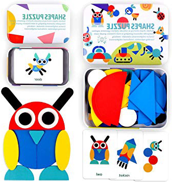 StillCool Tangram Puzzle, 36 Tangram Puzzle de Madera Montessori+ 60 PCS Diseño Tarjetas para Bloques de Patrones de Madera Animales Puzzles Juegos de Clasificación y Apilamiento para Niños(2 años +)