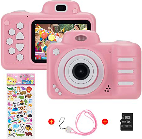 Vannico Camara Fotos, Camara para Niños Cámaras de Video para niños Cámara Digital 8MP 1080P HD Juguetes para niña de 3-10 años con Tarjeta de 16GB TF (Rosa)