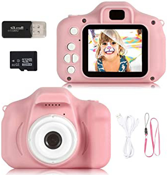 ZStarlite Cámara Digital para Niños, 1080P 2.0"HD Selfie Video Cámara Infantil, Regalos Ideales para Niños Niñas de 3-10 Años, con Tarjeta TF 32 GB, Lector de Tarjetas (Rosa)