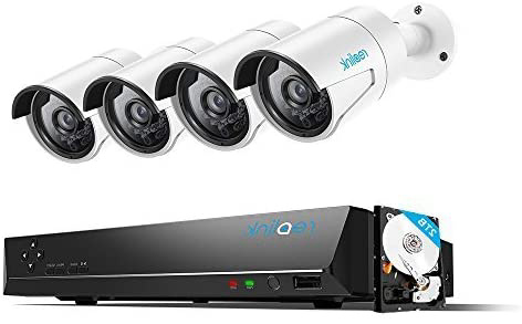Reolink 5MP PoE Kit de Cámara Vigilancia, 4pcs 5MP PoE Cámara IP Exterior Impermeable y 8CH 2TB HDD 4K NVR para Grabación Continua, IR Visión Nocturna Acceso Remoto Audio, RLK8-410B4