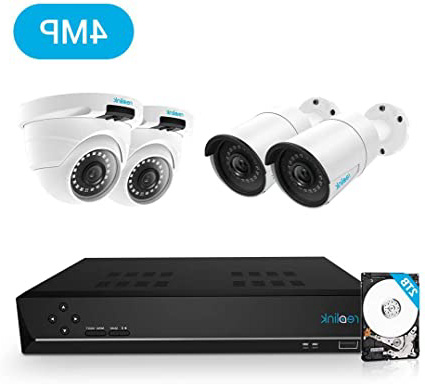 Reolink 4MP Kit de Cámara de Vigilancia PoE, con 4X Cámaras IP PoE Exterior y 8CH NVR con 2TB Disco Duro, Grabación Continua, Visión Nocturna Audio Detección de Movimiento, RLK8-410B2D2-4MP