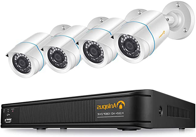 Anlapus 1080P CCTV Kit Sistema de Vigilancia 8 Canales H.265+ Videograbador DVR con 4 Cámara de Seguridad, sin Disco Duro, Visión Nocturna, Alarma Email