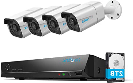 Reolink 4K Sistemas de Cámara Vigilancia PoE Exterior, Kit de Cámara Seguridad con 4X 8MP Cámaras IP PoE y 8 Canales 2TB HDD NVR para Grabación 24/7, Impermeable Visión Nocturna Audio, RLK8-800B4