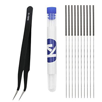 KeeYees Kit de Limpieza de Boquilla para Impresora 3D, 10pcs 0,4mm Agujas Limpiador de Boquillas de Extrusor con Pinzas, Alternativa de Brocas para Impresora 3D