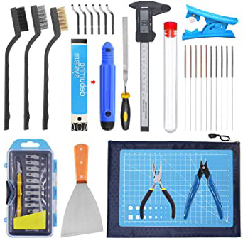 SOOWAY Kit de herramientas de la impresora 3D Incluye Extracción Juego de limpieza, Cuchillo de trinchar Alfombra de corte Para limpieza del modelo, Cepillo Herramientas completas de impresión 3D