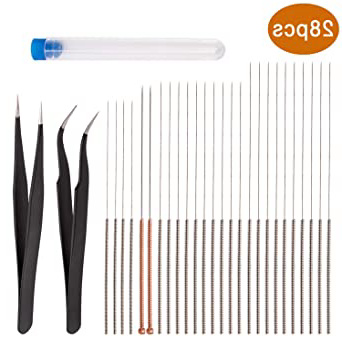 LUTER 28 Piezas Kit de Limpieza de Boquilla de Impresora 3D 3D Printer Kit incluso 26 Piezas 0,15mm, 0,25mm, 0,35mm, 0,4mm, 0,5mm Limpieza de Agujas 2 Piezas Pinzas