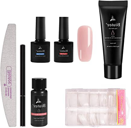 Seisso Kit Esmalte de Gel de Uñas 15ml, Gel de Uñas Acrilicas de Color Rosa con 30ml Solución Deslizante 8ml Capa Superior y Base con Accesorios para decorar uñas