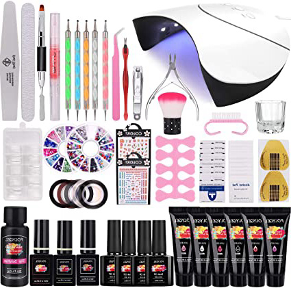 36W Lámpara Kit Uñas de Gel Completo, MYSWEETY Kit de Inicio de Manicura con 6 Extensión 4 Color Gels, Capa Superior, Capa Base y Accesorios para Uñas Semipermanente