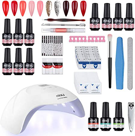 Lictin kit Uñas de Gel-10 Colores Kit Poly Gel para Uñas con 36w LED Lámpara, 8ML Esmalte Semipermanente Gel Uñas con Capa Base Capa Superior, Removedor de Uñas, Herramientas de Manicura