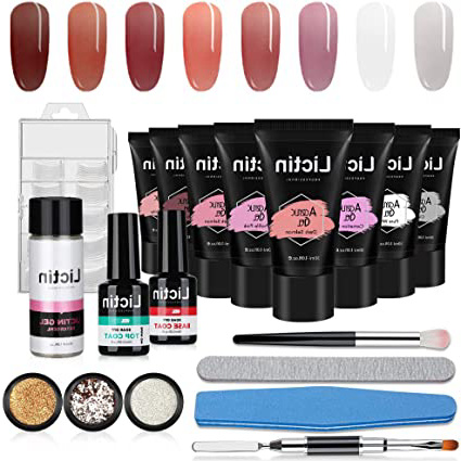 Lictin Kit Gel de Extensión de Uñas- 8 Colores Kit Poly Gel para Uñas con 8 * 30ml Extension Glue , 100 Pcs Uñas, 3 * Polvo de Uñas, Seguro y Fácil, Adecuado Para Manicuristas, Principiantes