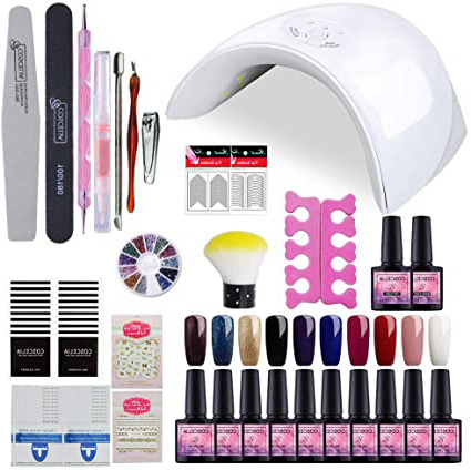 Saint-Acior Kit Uñas Semipermanente10PCS Esmalte en Gel Soak off 8ml 36W UV/LED Lámpara Secador de Uñas Top Coat Base Coat Kit para Manicura Pedicura