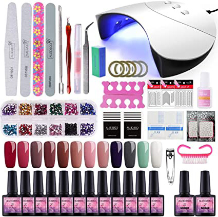 Saint-Acior 36W UV/LED Lámpara Secador de Uñas 12PCS Esmalte Semipermanente Kit Uñas de Gel Primer Uñas Top Coat DIY Uña Arte Kit para Manicura Pedicura