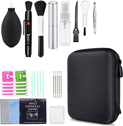 LandJoy Kits Limpieza Cámara Reflex,Juego de Limpieza de Profesional para Cámaras Réflex,Lente Optica,Microscopio, Gafas, Sensor (1*Carcasa Impermeable Negra)