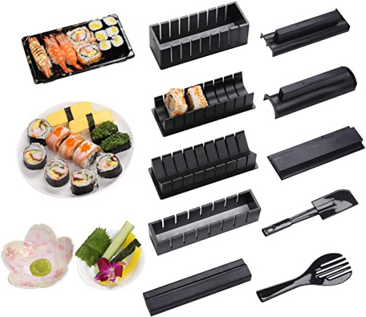 Sushi Maker kit 10pcs 5 Formas únicas de Kit para Hacer Sushi Molde Inicio Hacer Sushi Kit Sushi kit del fabricante Fácil y divertido DIY Set de Sushi Roll arroz rollo molde (Negro)