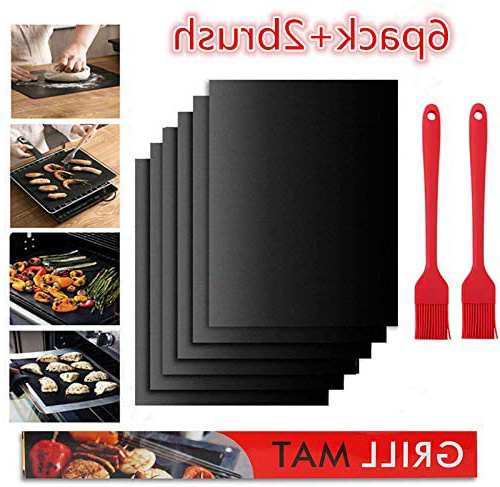 Esteras de Barbacoa, 6 Piezas Láminas de Parrilla para Barbacoas, Grill Mats Antiadherentes con 2 Pinceles. Resistente al Calor y Reutilizable. Ideal para Horno, BBQ, Parrilla, Asada y etc