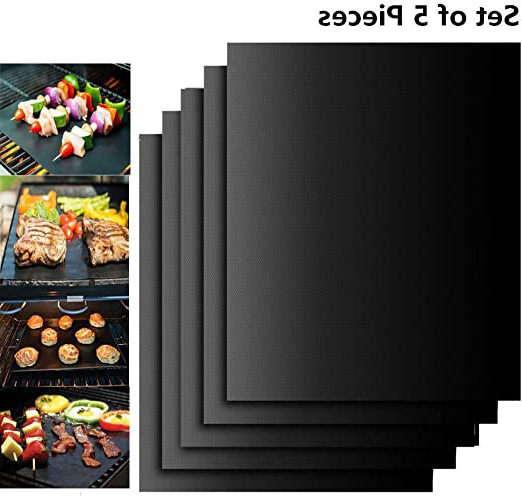 EXTSUD Estera de Barbacoa 5 Piezas Alfombrilla Reutilizable de Barbacoa Horno, Gas Carbón, Parrilla y Barbacoa Apto a Carne, Pescado y Verduras 40x33cm