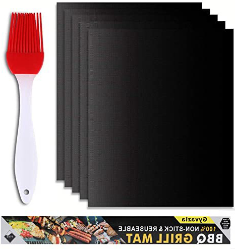 Gyvazla Estera para Parrilla de Barbacoa, 5 Piezas Láminas Antiadherentes láminas Resistentes al Calor para Horno, Grill, Parrilla y Barbacoa 15.8''x13' (Negro)
