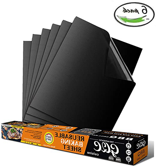 GQC Estera de Barbacoa, Tapete Grueso Antiadherente Reutilizable Resistente al Calor, Estera de Parrilla de Teflón para Barbacoa Horno Microondas Gas Carbón Leña Parrilla Eléctrica Sartén (Negro 6pcs)
