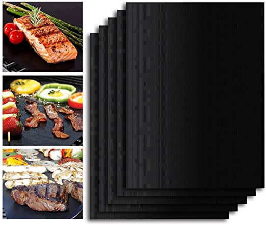 Everteco BBQ Mat, Estera de Barbacoa Barbacoa Mat Reutilizable Estera Antiadherente con Acabado de Teflón para Horno - 43x32cm (Set de 5)