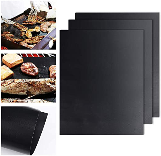 Tapete Parrilla Barbacoa, SenPuSi Set de 3 Estera para Parrilla de Barbacoa Reutilizable Estera Antiadherente con Acabado BBQ Grill Mat Teflón, Carbón Vegetal, Horno y Barbacoas Eléctricas