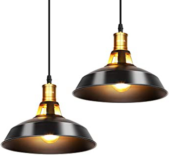 Albrillo Lámparas Colgantes Industriales Vintage - Φ27cm de Bombillas E27, Lámparas Colgantes Clásicas de Metal para Comedor, Barra, Café, Negro, IP20-2Pcs