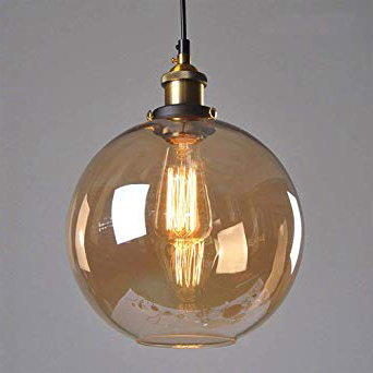 Huahan Haituo colgante luz Vintage Industrial Metal acabado cristal la bola de cristal redonda sombra Loft colgante Lámpara Retro Lamp Vintage luz de techo (Ámbar,20CM)