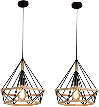 2 piezas Lámpara Colgante Vintage,Luz de Techo Retro,Iluminación Suspensión industrial cuerda de cáñamo Loft luz E27,Diámetro 25 cm,Luz de cuerda industrial,Luz Colgante Industrial