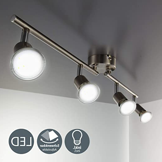 B.K.Licht - Lámpara de techo con 4 focos LED GU10, focos ajustables y giratorios para interiores, de luz blanca cálida, 3W y 250 lúmenes, 3000K, forma recta en barra, color níquel mate