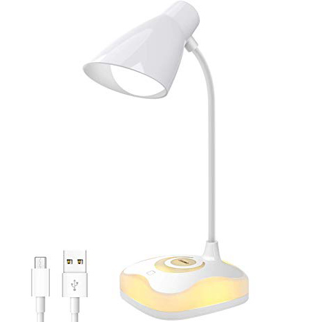 Lámpara Escritorio LED, OMERIL Luz Lectura Recargable USB con Control Táctil, Luz Cálida en la Base y 3 Brillo Regulable, Flexo Escritorio Infantil para Estudio, Lectura, Oficina, Dormitorio, Mesa