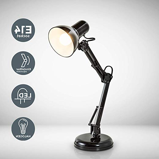 B.K.Licht - Lámpara de escritorio tipo arquitecto, flexo LED halógena, máximo 40W y 230V, con brazo articulado giratorio, diseño vintage retro, color negro