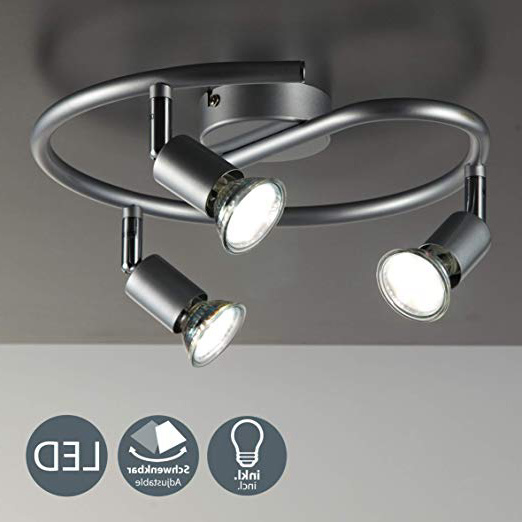 B.K.Licht - Lámpara de techo con 3 focos LED GU10, focos ajustables y giratorios para interiores, de luz blanca cálida , 3W y 250 lúmenes, 3000K, forma de anillo, color titanio