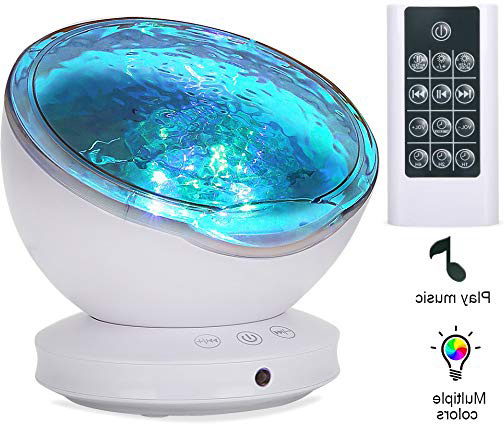 Lámpara Proyector LED,Luz de Noche y Océano +Control Remoto+Temporizador,8 Modo Color+6 Sonidos Musical+45 Grado Rotación,Luz de Cabecera Niños O Adulto,Regalos para Halloween Acción Gracias Navidad