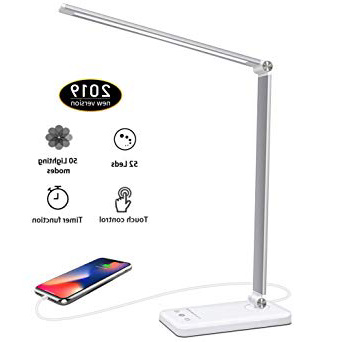 Lámpara Escritorio LED,5*10 Modos de Brillo con 52 SMD Leds Lámparas Mesa USB Recargable,2000mAh Plegable Flexo de Escritorio Control Táctil,Protege a ojos