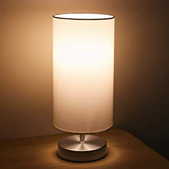 Lampara Mesilla de Noche Lámpara de Mesa,TECKIN Luz Nocturna LED Moderna para Dormitorio, Sala de Estar Habitación para Niños, Oficina, Pantalla cilíndrica de tela blanca(Bombilla Blanca LED incluida)