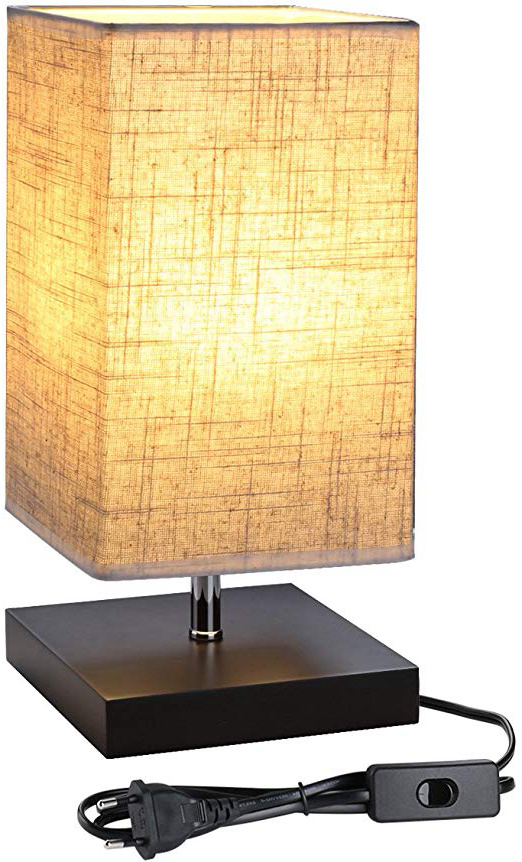 LE Lámpara de Mesa, LED Luz Mesita de Noche, E27, Pantalla de Tela, Lámpara Escritorio Diseño Clasico Vintage para Dormitorio, Estudio, Salon etc