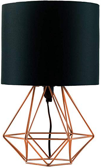 MiniSun - Moderna Lámpara de Mesa– Innovadora Base de Estilo Jaula en Cobre - Pantalla Negra - Iluminación Interior