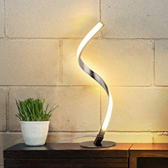 Albrillo Lámpara de Mesa LED Espiral - Lámpara de Escritorio Moderna de Aluminio, Lámpara de Cabecera Curvada, con Cable de 1,5 m, Iluminación Decorativa para Dormitorio, Sala de Estar, Blanco Cálido