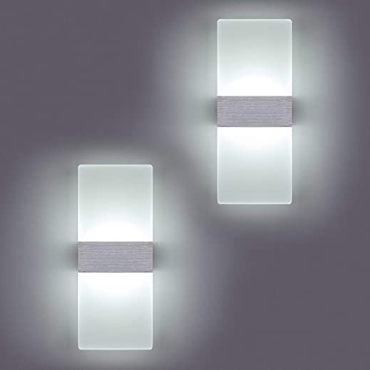 Yafido 2 * 12W Aplique Pared Interior LED Yafido Blanco Frio Lámpara de pared Moderna 2PCS 220V plata cepillado para Salon Dormitorio Sala Pasillo Escalera
