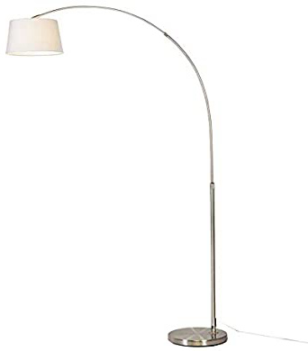 QAZQA Moderno Lámpara de arco moderna de acero con pantalla de tela blanca - Arc Basic Textil/Acero Redonda Adecuado para LED Max. 1 x 20 Watt