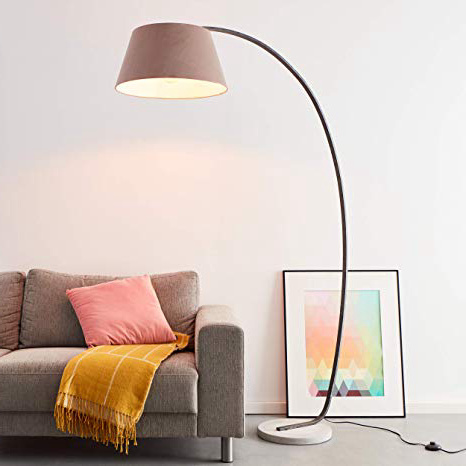 Elegante lámpara de pie con arco de 1,9 x 1,2 m, 1 bombilla E27 máx. 60 W de hormigón/metal/tela en marrón/gris.