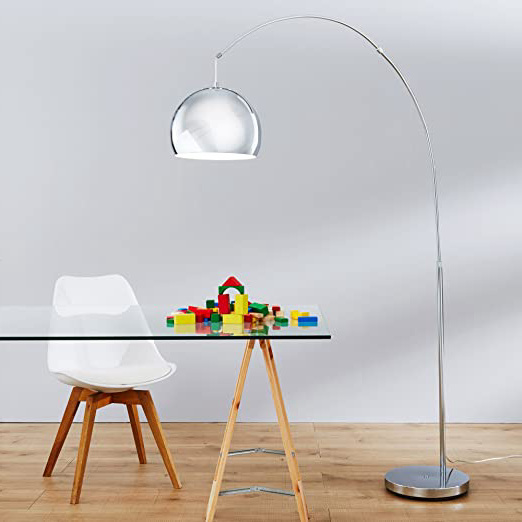 Lounge - Lámpara de pie (altura: 2 m), diseño de arco, color cromado